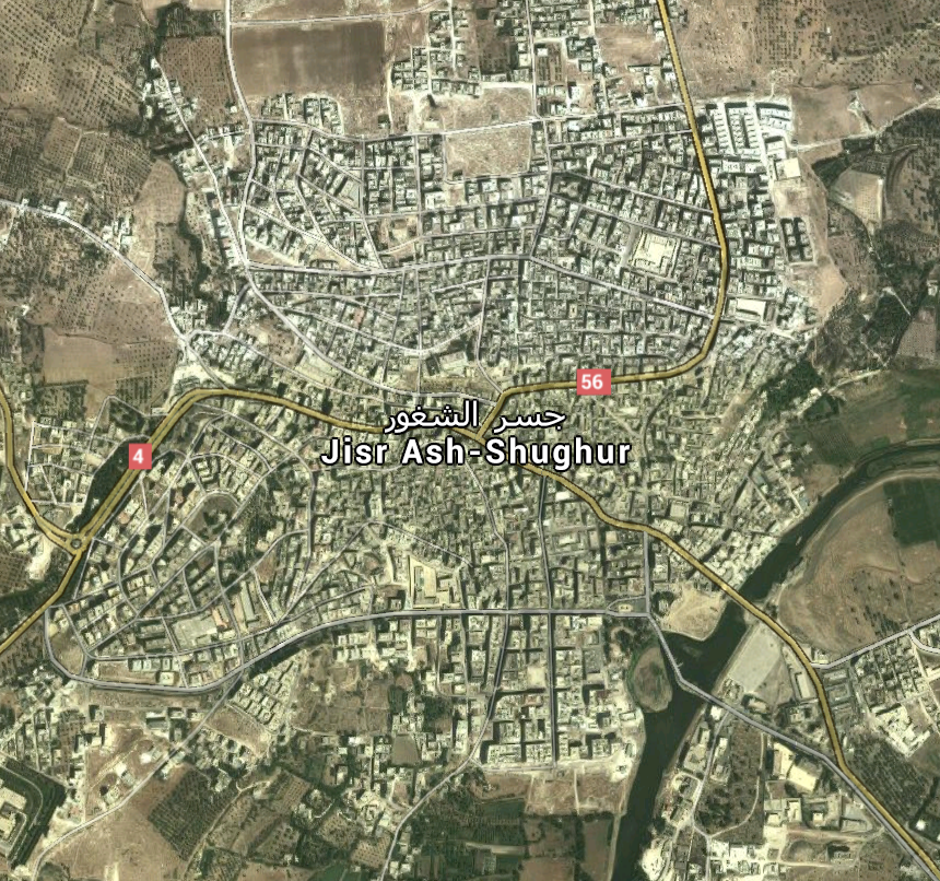 Vue satellite de la ville de Jisr al Choughour
