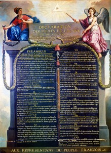 La Déclaration des Droits de l'Homme et du Citoyen, illustré par Le Barbier en 1789.