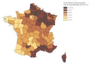 Score de la présidente du Front National Marine le Pen au premier tour de l'élection présidentielle de 2012